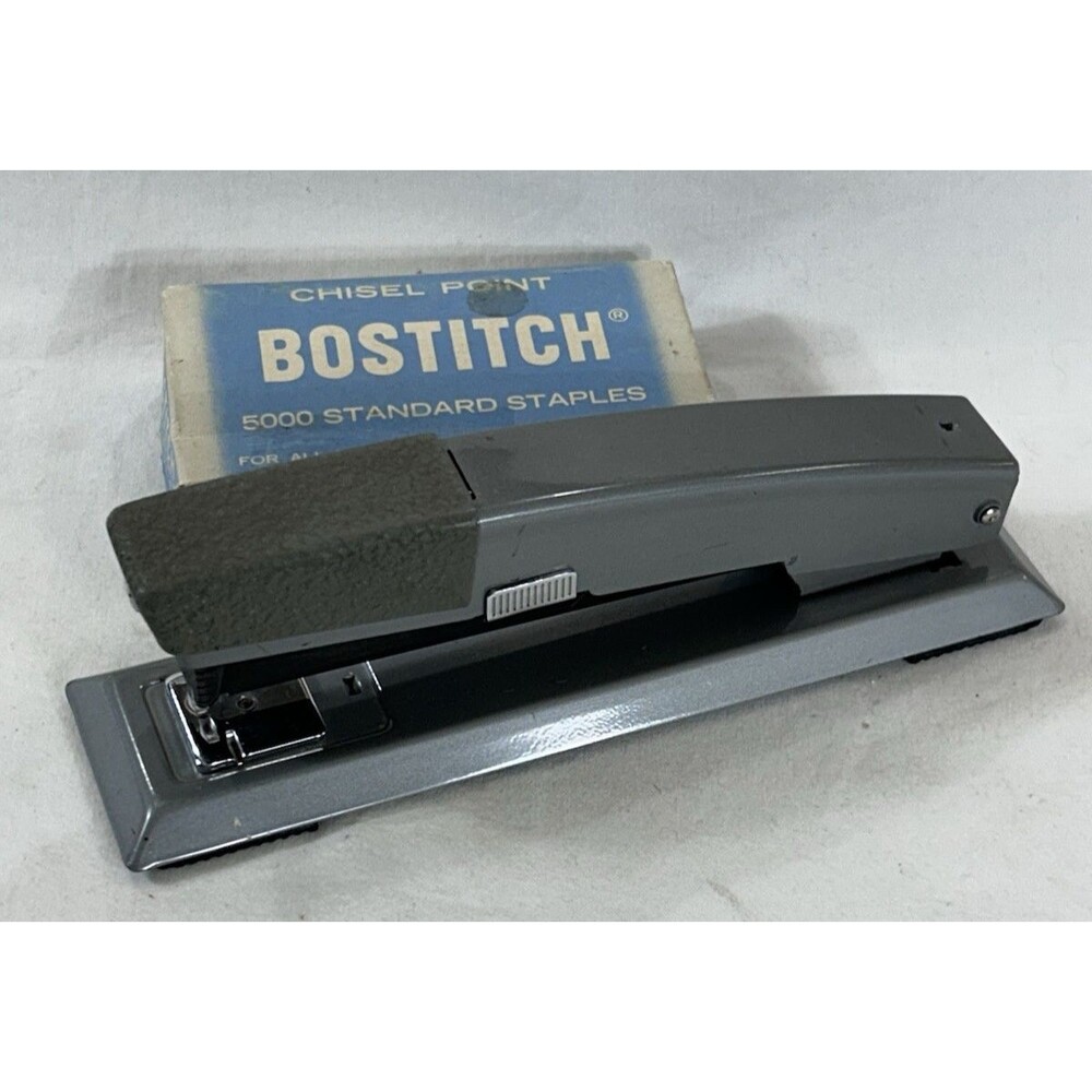 Vintage Bostitch B12 Stapler Gray Made USA Mid Century Office Retro w Staples
